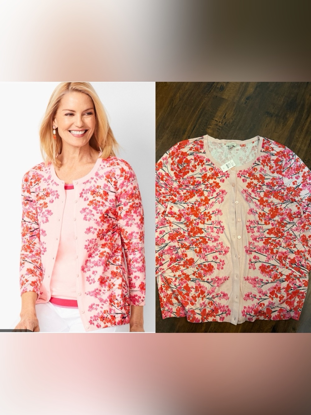 Talbots Pink Floral Button Front.
Cardigan Elbow Length Sleeves
Size XLarge